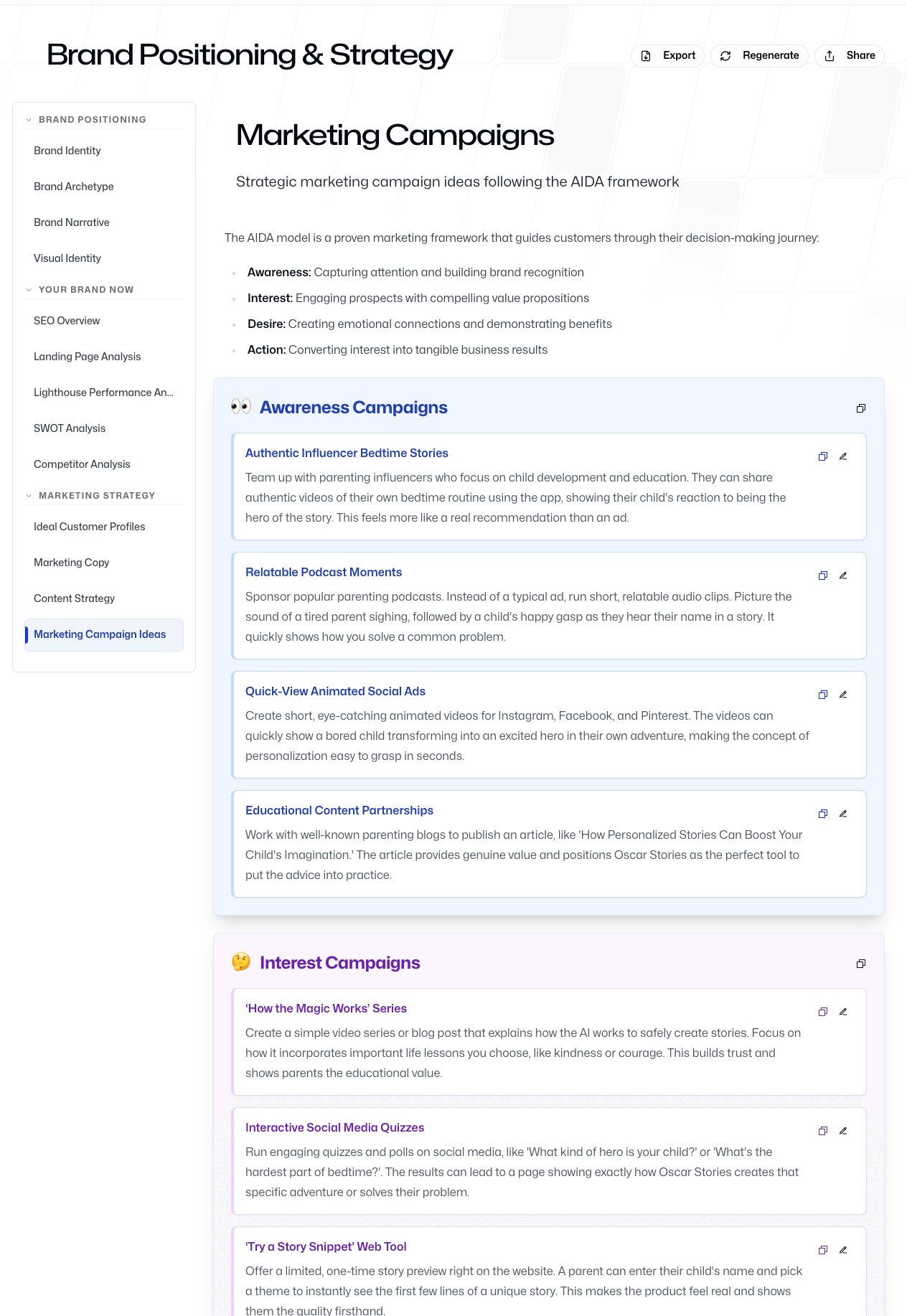 Marketing Campaigns dashboard with AIDA framework strategy